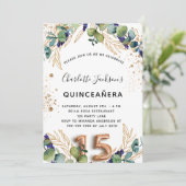 Quinceanera eucalyptus glitter elegant kaart (Staand voorkant)