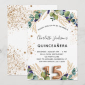 Quinceanera eucalyptus glitter elegant kaart (Voorkant / Achterkant)