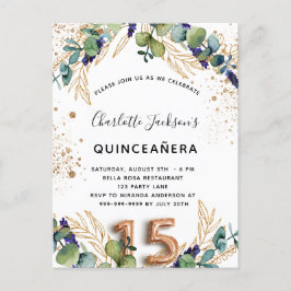 Quinceanera eucalyptus glitter elegant uitnodiging briefkaart