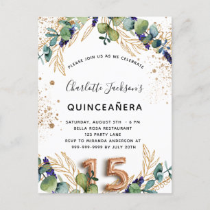 Quinceanera eucalyptus glitter elegant uitnodiging briefkaart