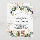 Quinceanera eucalyptus glitter elegant uitnodiging briefkaart (Voorkant / Achterkant)