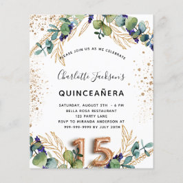 Quinceanera eucalyptus greenery budget uitnodiging flyer