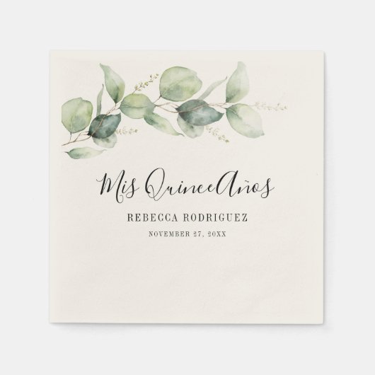 Quinceanera eucalyptus groen 15e verjaardag servet (Voorkant)