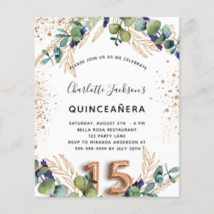 Quinceanera eucalyptus groen budget uitnodiging flyer