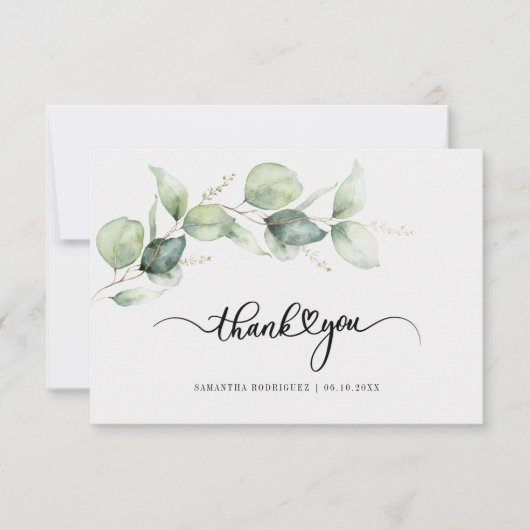 Quinceanera Eucalyptus met de hand geschreven dank Bedankkaart (Voorkant)