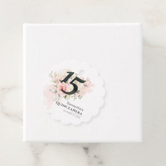 Quinceanera Eucalyptus Pink Floral 15e verjaardag Bedankjes Labels (In situ)