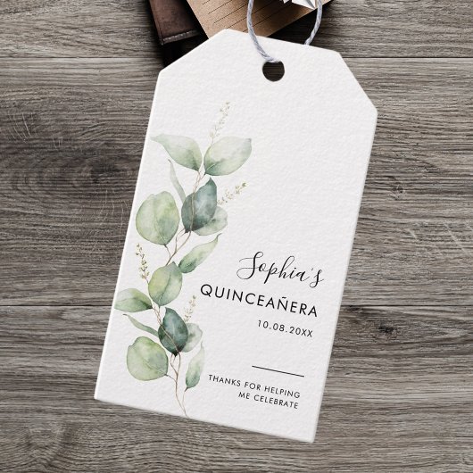 Quinceanera Eucalyptus rustieke 15e verjaardag Cadeaulabel