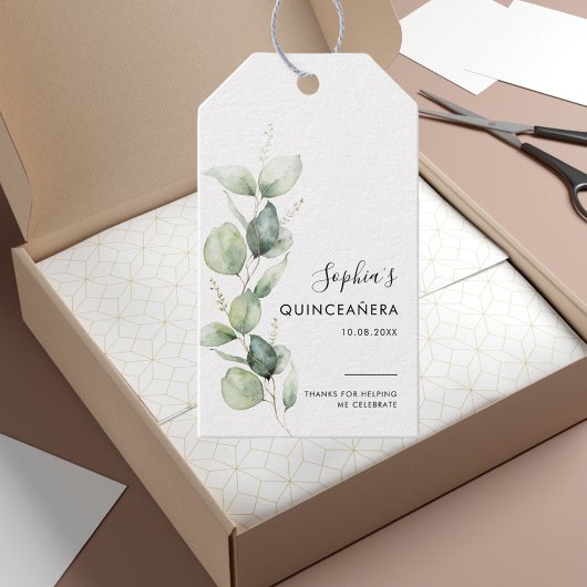 Quinceanera Eucalyptus rustieke 15e verjaardag Cadeaulabel