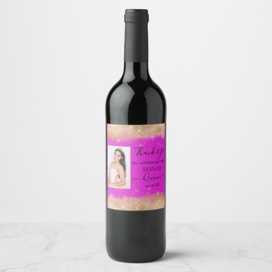 Quinceañera Event Wine Favor Label Gepersonaliseer Wijn Etiket (Voorkant)