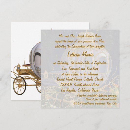 Quinceanera Fairy Tale Princess Gold en white Kaart (Voorkant / Achterkant)