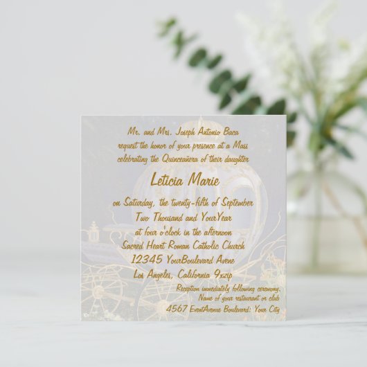 Quinceanera Fairy Tale Princess Gold en white Kaart (Staand voorkant)