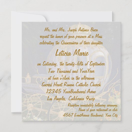 Quinceanera Fairy Tale Princess Gold en white Kaart (Voorkant)