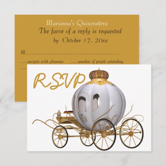 Quinceanera Fairy Tale Princess Gold en white Kaart (Voorkant / Achterkant)