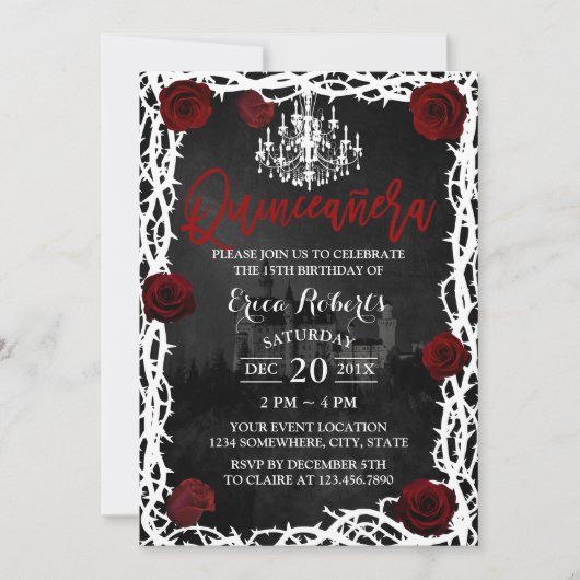 Quinceanera Fairytale Castle Roos & Thorn Princess Kaart (Voorkant)