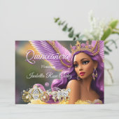 Quinceanera Fairytale Paarse roze Gold Carriage A Kaart (Staand voorkant)