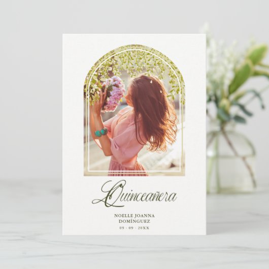 Quinceañera Fancy Arch Effect Wisteria Flowers Kaart (Staand voorkant)