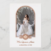 Quinceañera Fancy Roos Gold Arch Foto Folie Uitnodiging (Voorkant)
