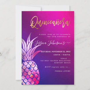 Quinceanera, Faux gouden Waterverf ananas Save The Date