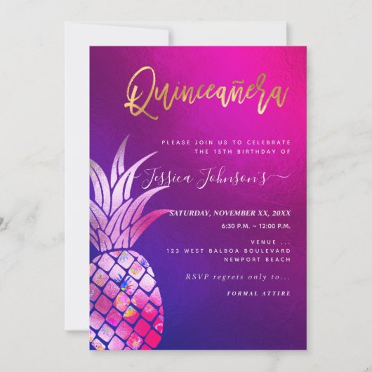 Quinceanera, Faux gouden Waterverf ananas Save The Date (Voorkant)