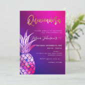 Quinceanera, Faux gouden Waterverf ananas Save The Date (Staand voorkant)