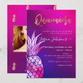 Quinceanera, Faux gouden Waterverf ananas Save The Date (Voorkant / Achterkant)