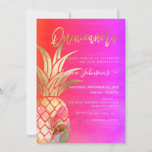 Quinceanera, Faux gouden Waterverf ananas Save The Date