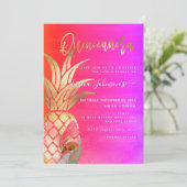 Quinceanera, Faux gouden Waterverf ananas Save The Date (Staand voorkant)