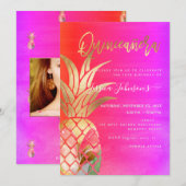 Quinceanera, Faux gouden Waterverf ananas Save The Date (Voorkant / Achterkant)