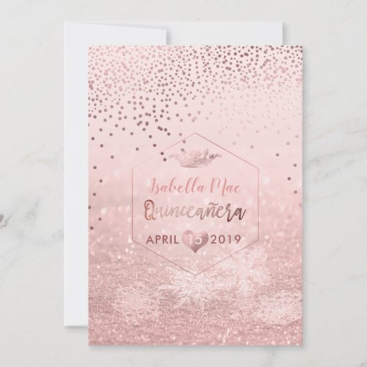 Quinceanera/Faux Roos Gold Confetti+Snow Bokeh Kaart (Voorkant)