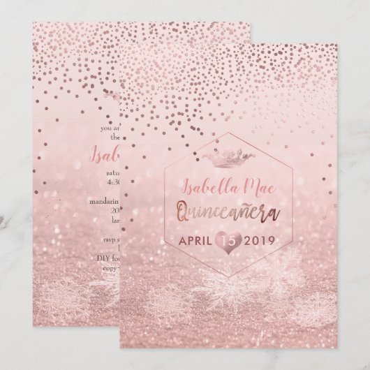 Quinceanera/Faux Roos Gold Confetti+Snow Bokeh Kaart (Voorkant / Achterkant)