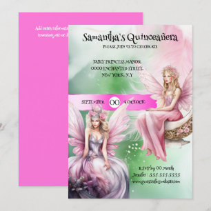 Quinceañera fee thema roze groene prinses meisjes kaart