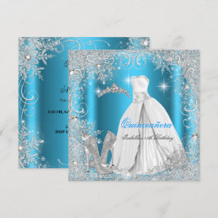 Quinceanera Feest Blauw Zilver Winter Sneeuwvlokke Kaart