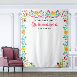 Quinceanera-feest fotobackdrop Mexicaanse bloemen Wandkleed