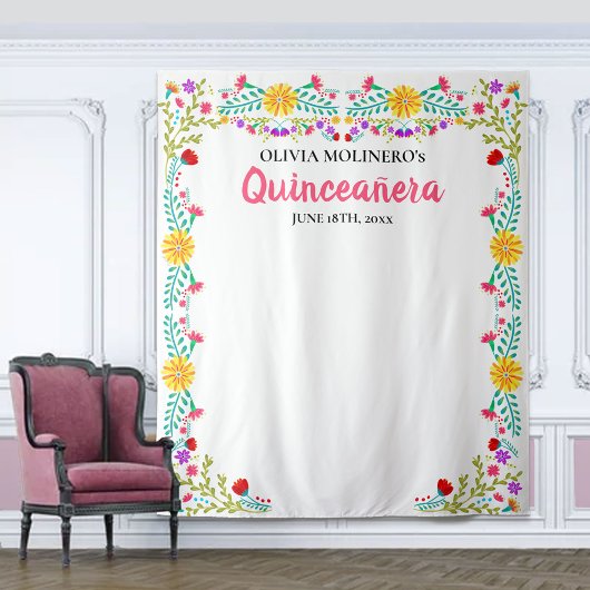 Quinceanera-feest fotobackdrop Mexicaanse bloemen Wandkleed