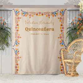 Quinceanera-feest Fotohulpstuk Mexicaanse Bloemen Wandkleed