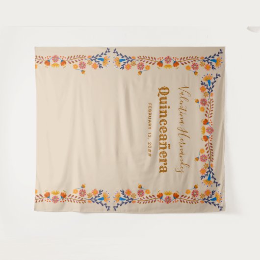 Quinceanera-feest Fotohulpstuk Mexicaanse Bloemen Wandkleed (Voorkant (horizontaal))