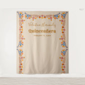 Quinceanera-feest Fotohulpstuk Mexicaanse Bloemen Wandkleed (Voorkant)
