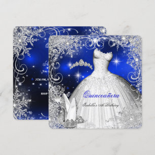Quinceanera Feest Koningsblauw Winter Wonderland Kaart
