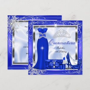 Quinceanera Feest Koningsblauwe Zilveren Jurk Hoge Kaart