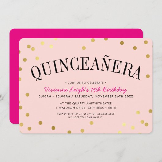 QUINCEAÑERA FEEST luxe gouden confetti vlekken roz Kaart (Voorkant / Achterkant)