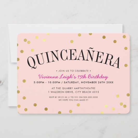 QUINCEAÑERA FEEST luxe gouden confetti vlekken roz Kaart (Voorkant)