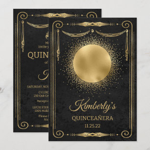 Quinceanera Feest Met Foto - Zwart en Goud Kaart
