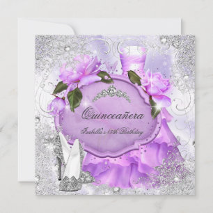 Quinceanera Feest Paarse Sering Roos Sneeuwvlokken Kaart