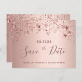 Quinceanera-feest roze gouden sterren save the dat briefkaart (Voorkant / Achterkant)