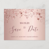 Quinceanera-feest roze gouden sterren save the dat briefkaart (Voorkant)