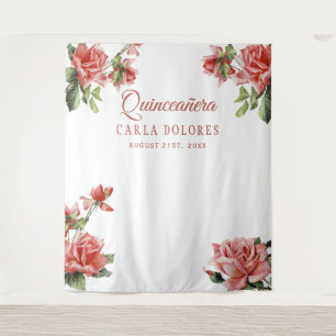 Quinceañera feest roze rozen fotohokje achtergrond wandkleed