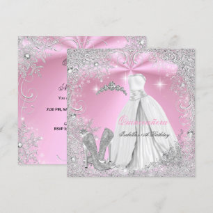 Quinceanera Feest Roze Witte Winter Sneeuwvlokken Kaart