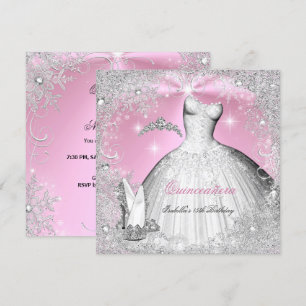 Quinceanera Feest Roze Zilver Winter Sneeuwvlokken Kaart