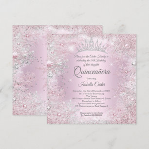 Quinceanera Feest Roze Zilver Winter Wonderland Kaart