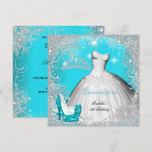 Quinceanera Feest Teal Blauw Zilveren Sneeuwvlokke Kaart